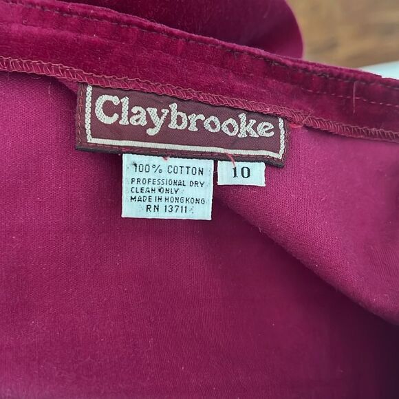 Claybrooke Maxi Skirt Sz 10 Burgundy Red 💯% Cotton Velv Feel Vintage Hong Kong - Picture 6 of 7